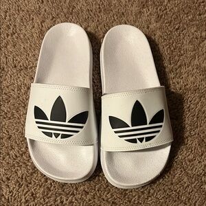 Adidas White Slides with Black Trefoil Logo - New without Box